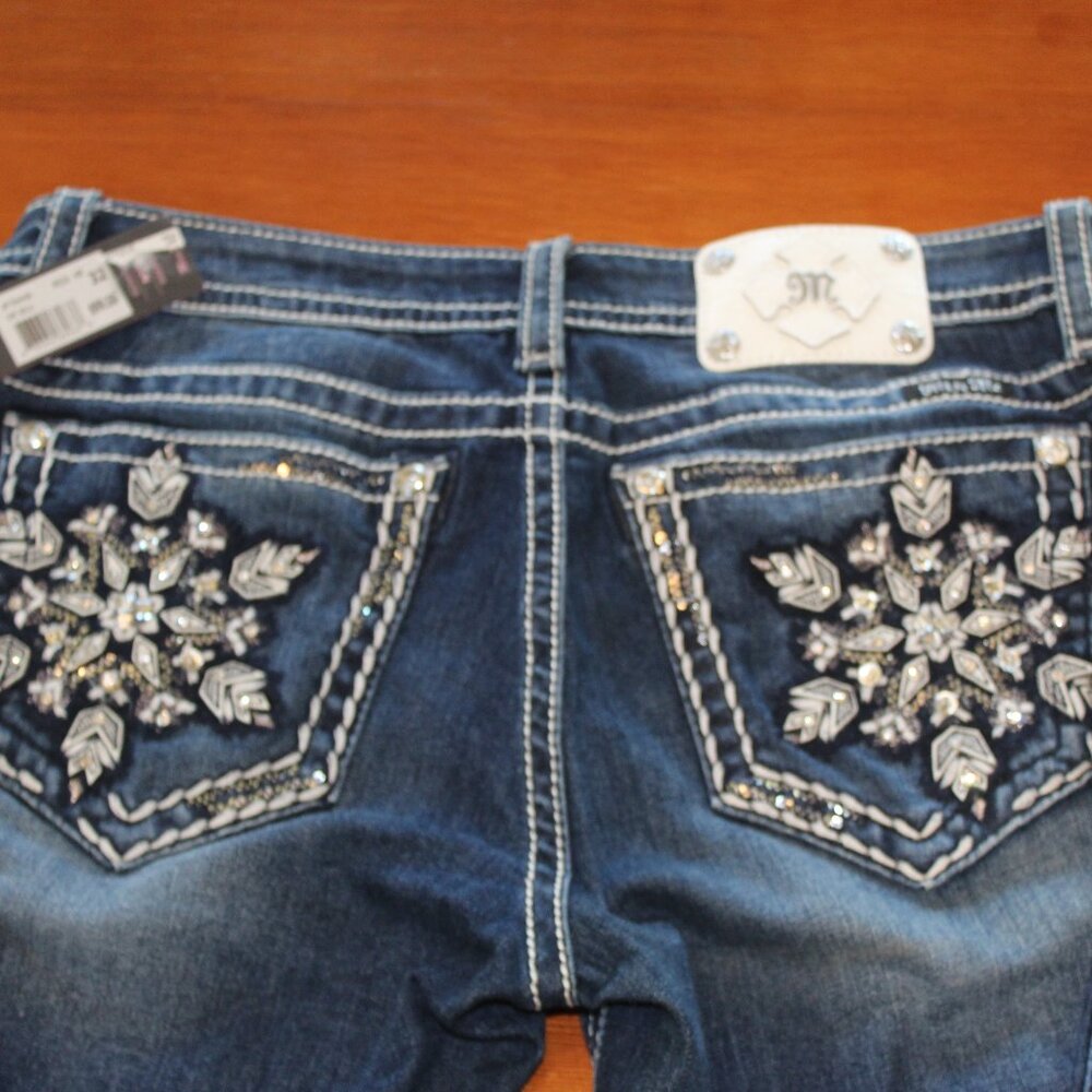 NWT RARE MISS ME SIGNATURE BOOT RHINESTONE LEATHER EMBROIDERED POCKETS SIZE32/34 - Picture 10 of 14